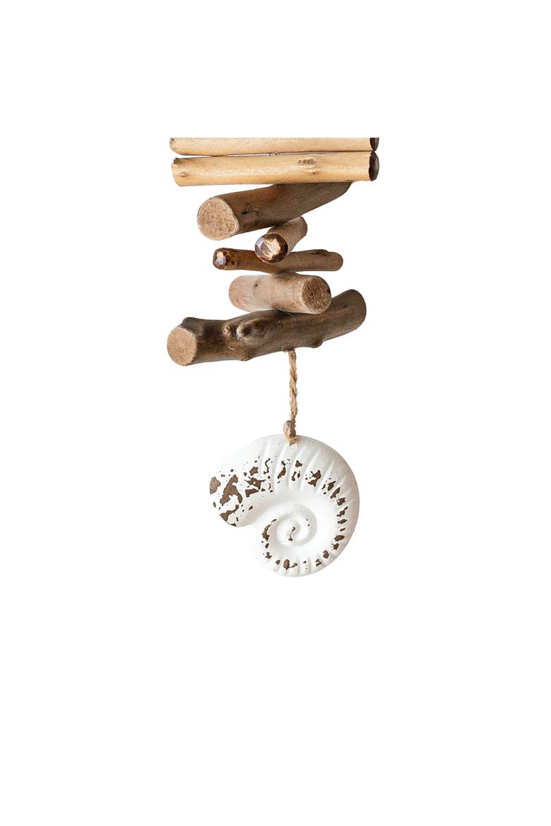 Seashell Driftwood Hanging Accent Natural Wood Metal & Rope, Alternate, color, Brown
