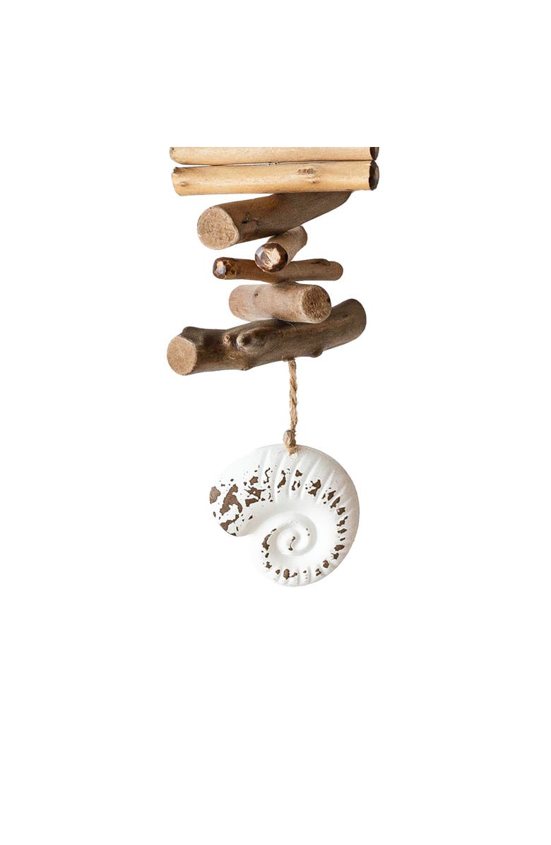 Foreside Home and Garden Seashell Driftwood Hanging Accent Natural Wood Metal & Rope, Alternate, color, Brown