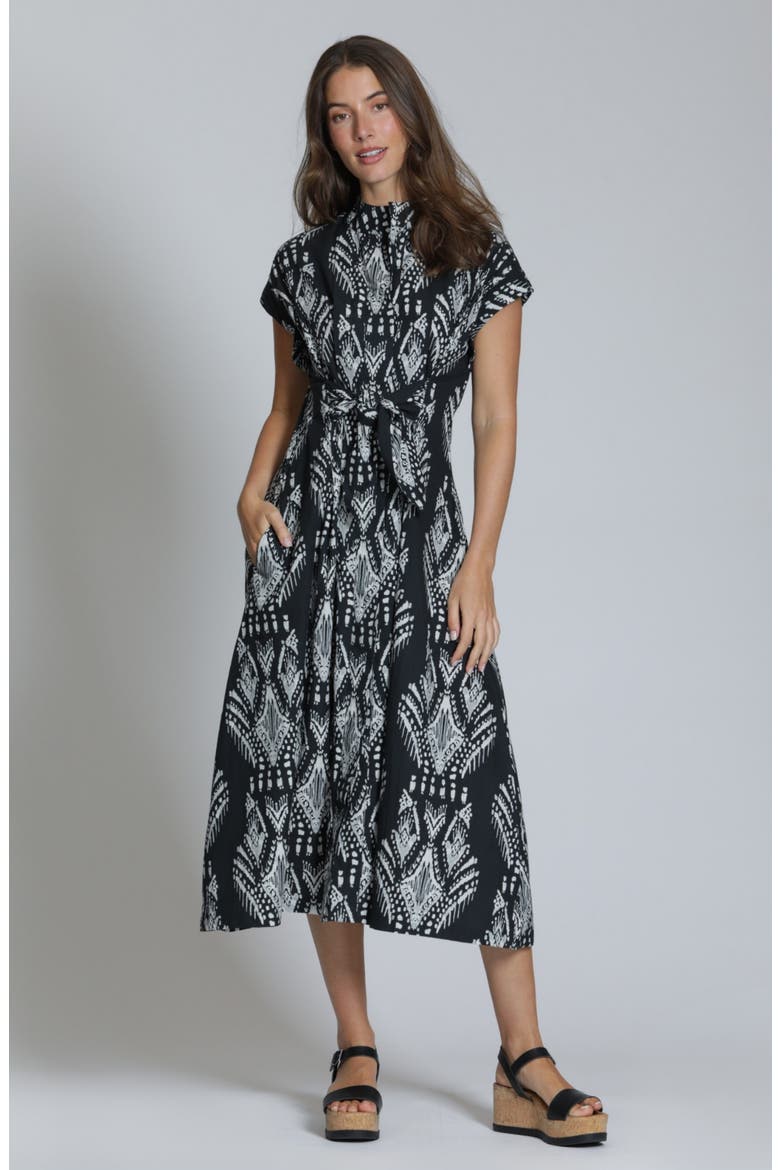 Tie Front Cotton Midi Dress, Alternate, color, BLACKNATURAL
