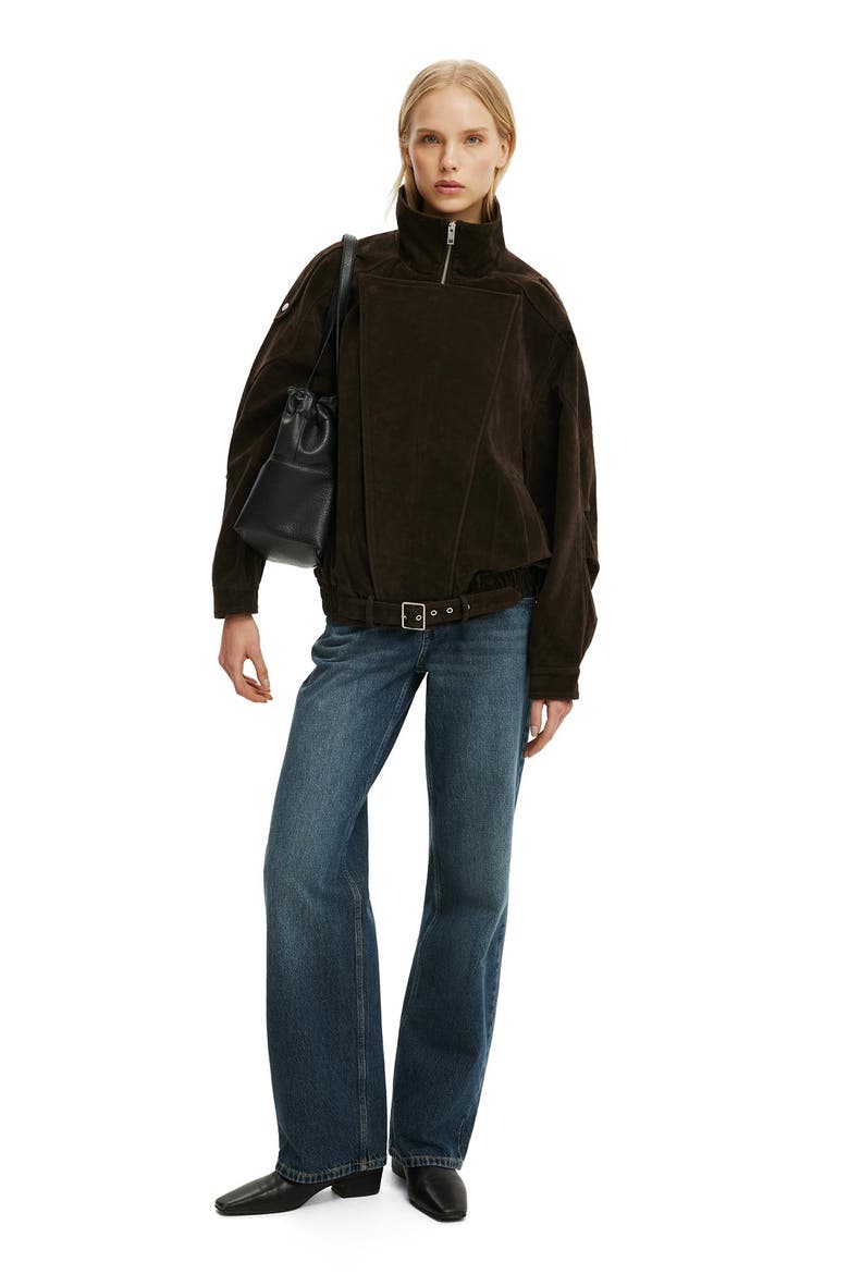 Women's Cove Faux Suede Biker Jacket, Alternate, color, Dark Oak