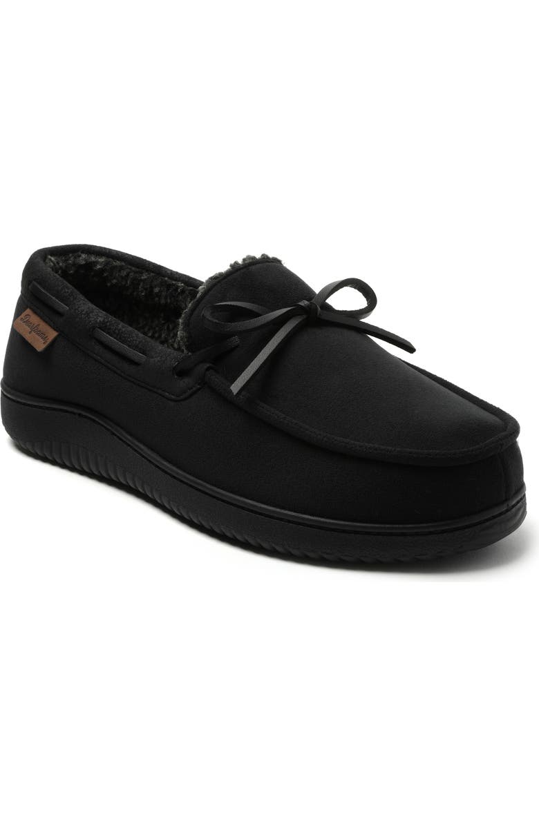 DEARFOAMS Pierce Microsuede Moccasin Slipper, Main, color, Black