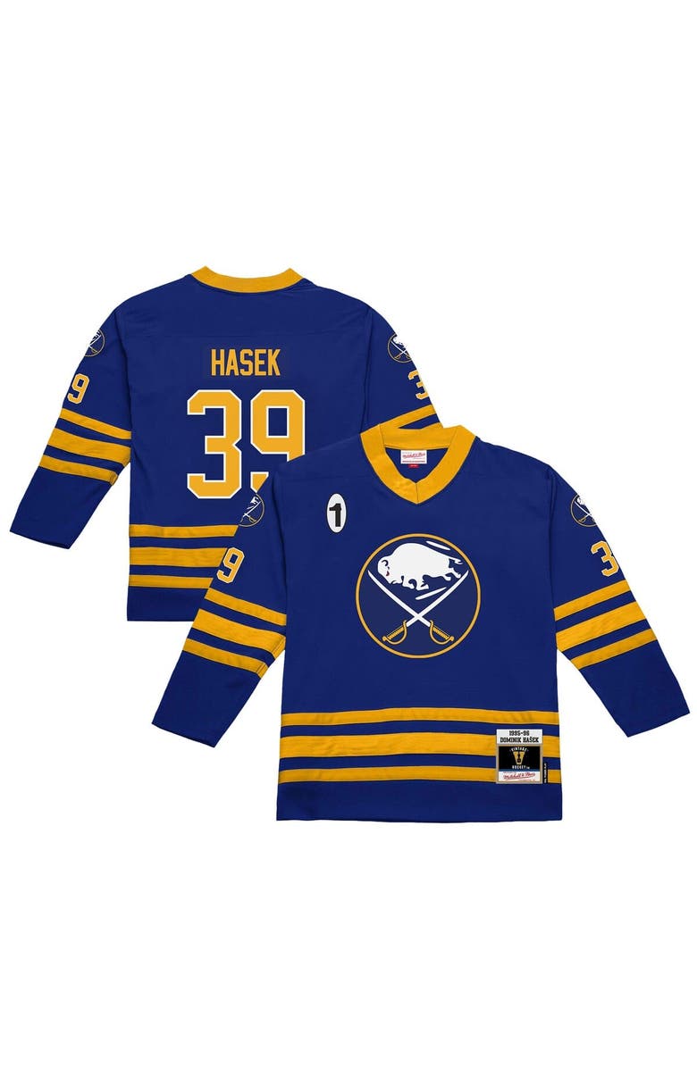 Mitchell 
Ness Men
s Mitchell 
Ness Dominik Hasek Royal Buffalo Sabres 1995-96 Power Play Jersey, Main, color, Royal