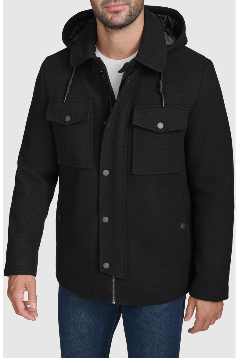 Wool Blend Hooded Field Jacket, Main, color, BLACK