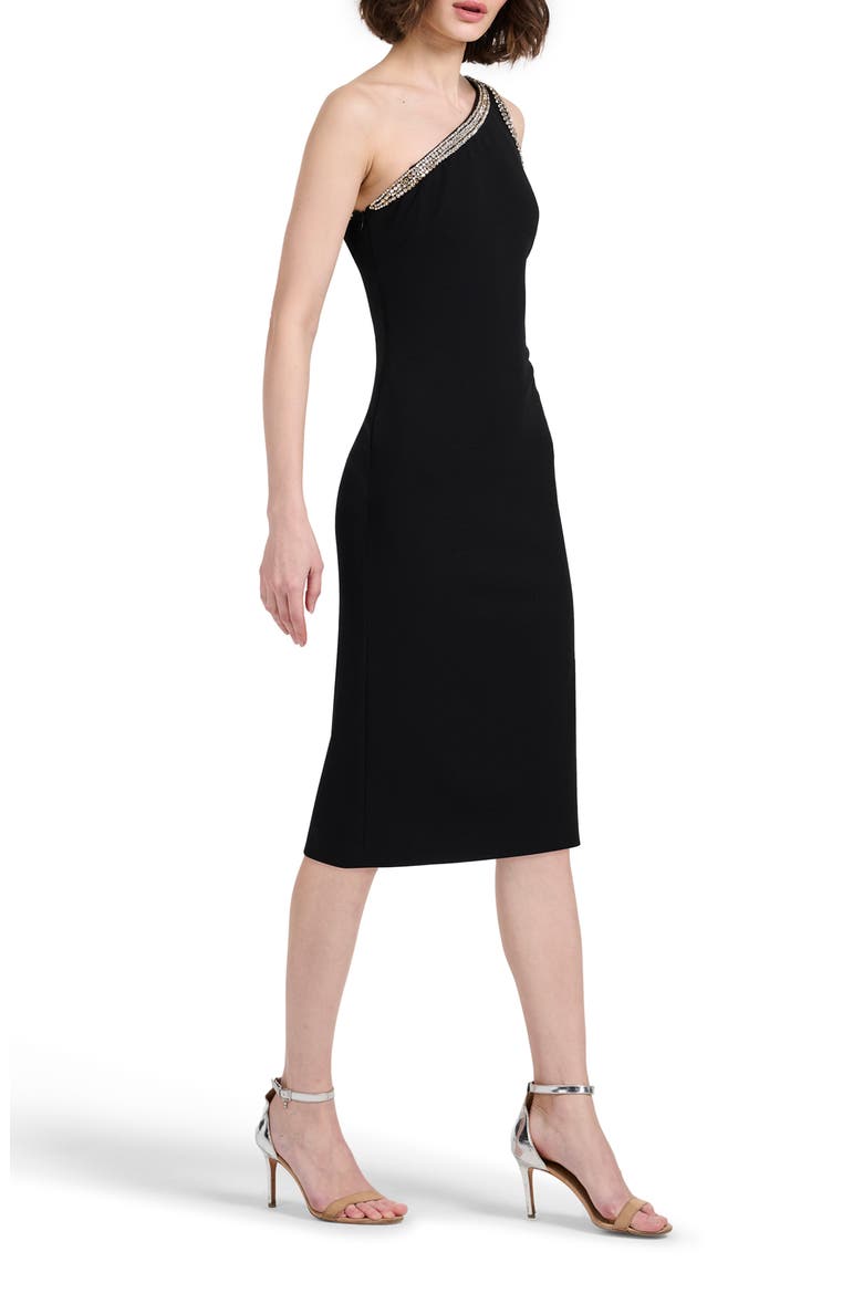 Crystal Trim Stretch Crepe Cocktail Dress, Alternate, color, BLACK