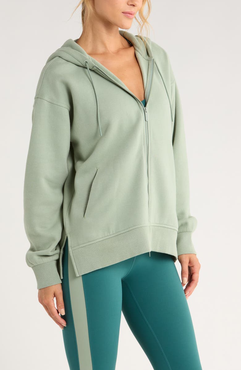 Zella Ultracozy Cloud Fleece Full Zip Hoodie, Alternate, color, Green Lilypad