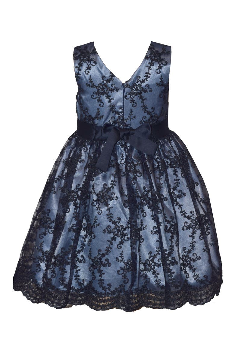 Kids' Border Embroidered Dress, Alternate, color, NAVY