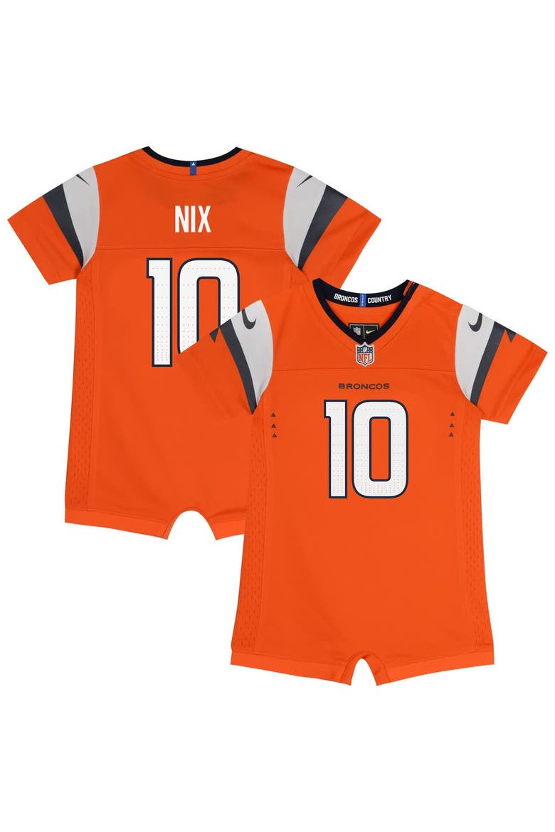 Newborn & Infant Nike Bo Nix Orange Denver Broncos Game Romper Jersey, Main, color, Orange