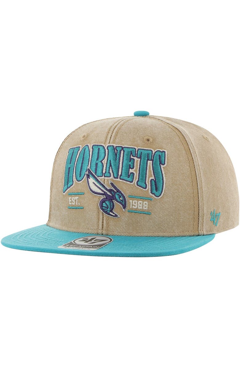 '47 Men's '47 Khaki/Teal Charlotte Hornets Chilmark Captain Snapback Hat, Main, color, 
