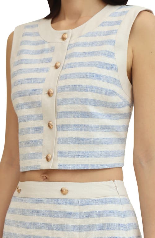 Shop Avec Les Filles Stripe Crop Vest In Blue White Stripe