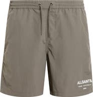 AllSaints Underground Logo Print Swim Trunks