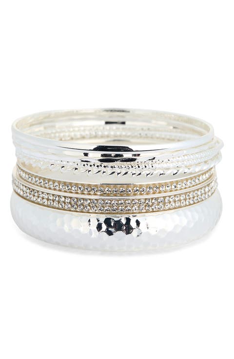 Set of Pavé Crystal Textured Bangle Bracelets