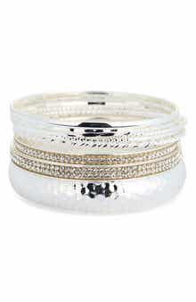 NORDSTROM RACK Set of Pavé Crystal Textured Bangle Bracelets