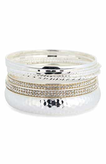 Set of Pavé Crystal Textured Bangle Bracelets