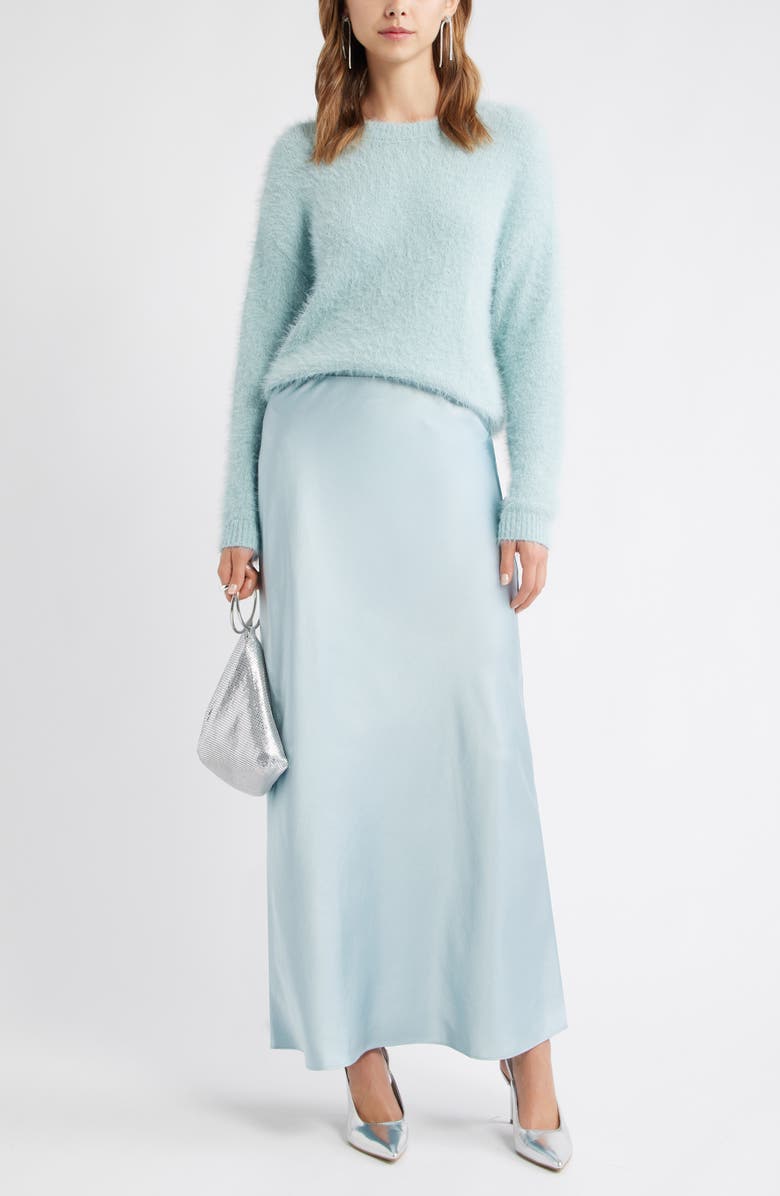 Open Edit Satin Maxi Skirt, Alternate, color, Blue Cloud