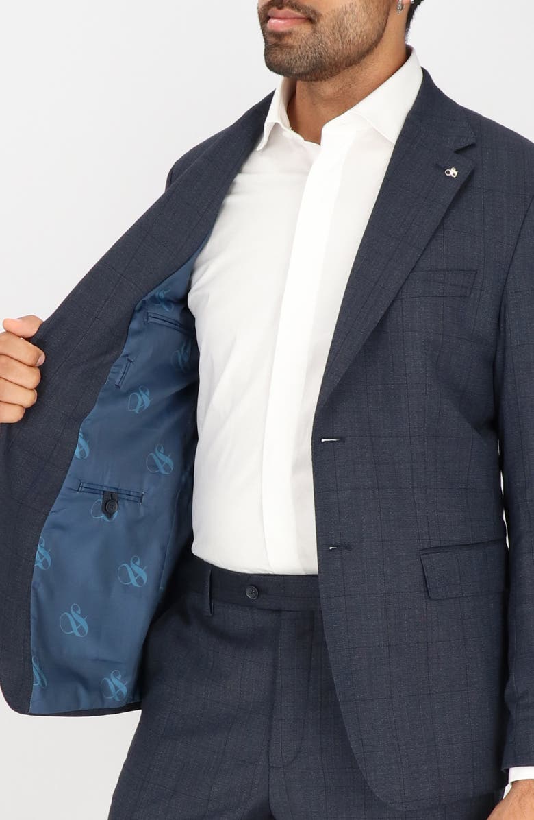 Scotch & Soda Navy Windowpane Check Stretch Wool Sport Coat, Alternate, color,