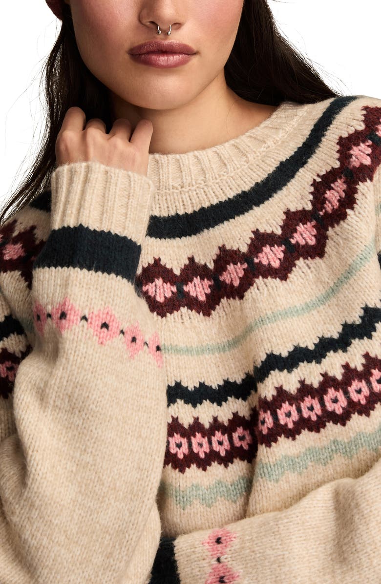 Lucky Brand Fair Isle Crewneck Sweater, Alternate, color, Oat Milk Beige