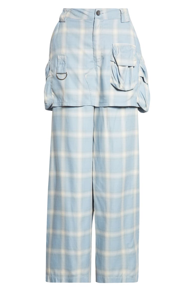 Ocean Plaid Cargo Skirt Overlay Wide Leg Pants, Alternate, color, OCEAN PLAID