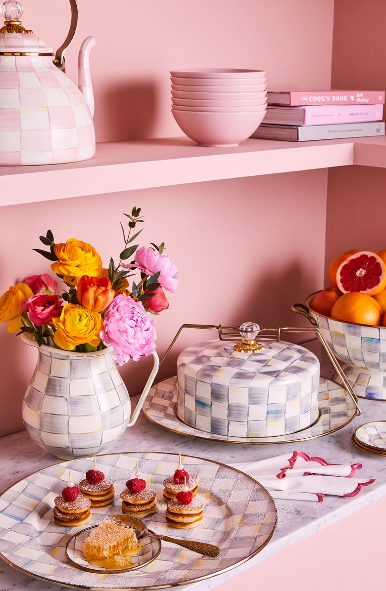 MACKENZIE CHILDS Sterling Check Enamel Serving Platter, Alternate, color, Grey/ White