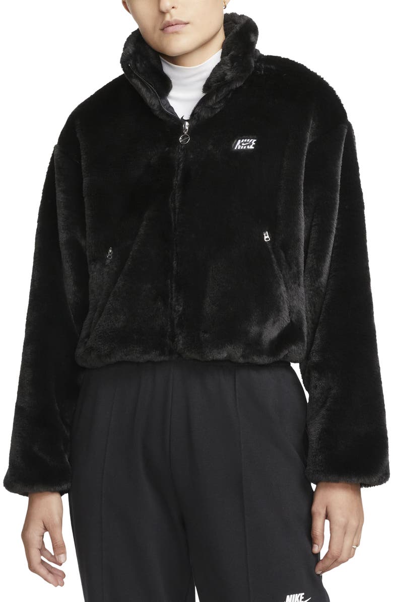 Nike Sportswear Faux Fur Bomber Jacket, Main, color,