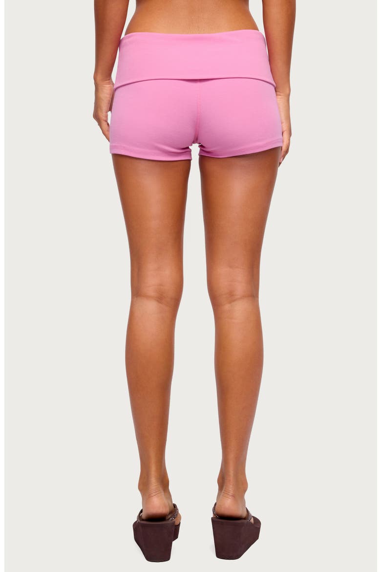 Audrea Foldover Stretch Cotton Bike Shorts, Alternate, color, FUCHSIA
