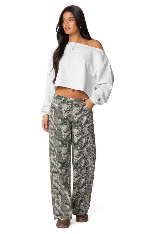 Shop Edikted Avenline One-shoulder Light Sweatshirt In Gray-melange