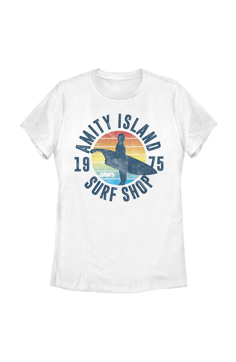 Jaws Women's Jaws Retro Amity Island Surf Shop Graphic T-Shirt, Main, color, White