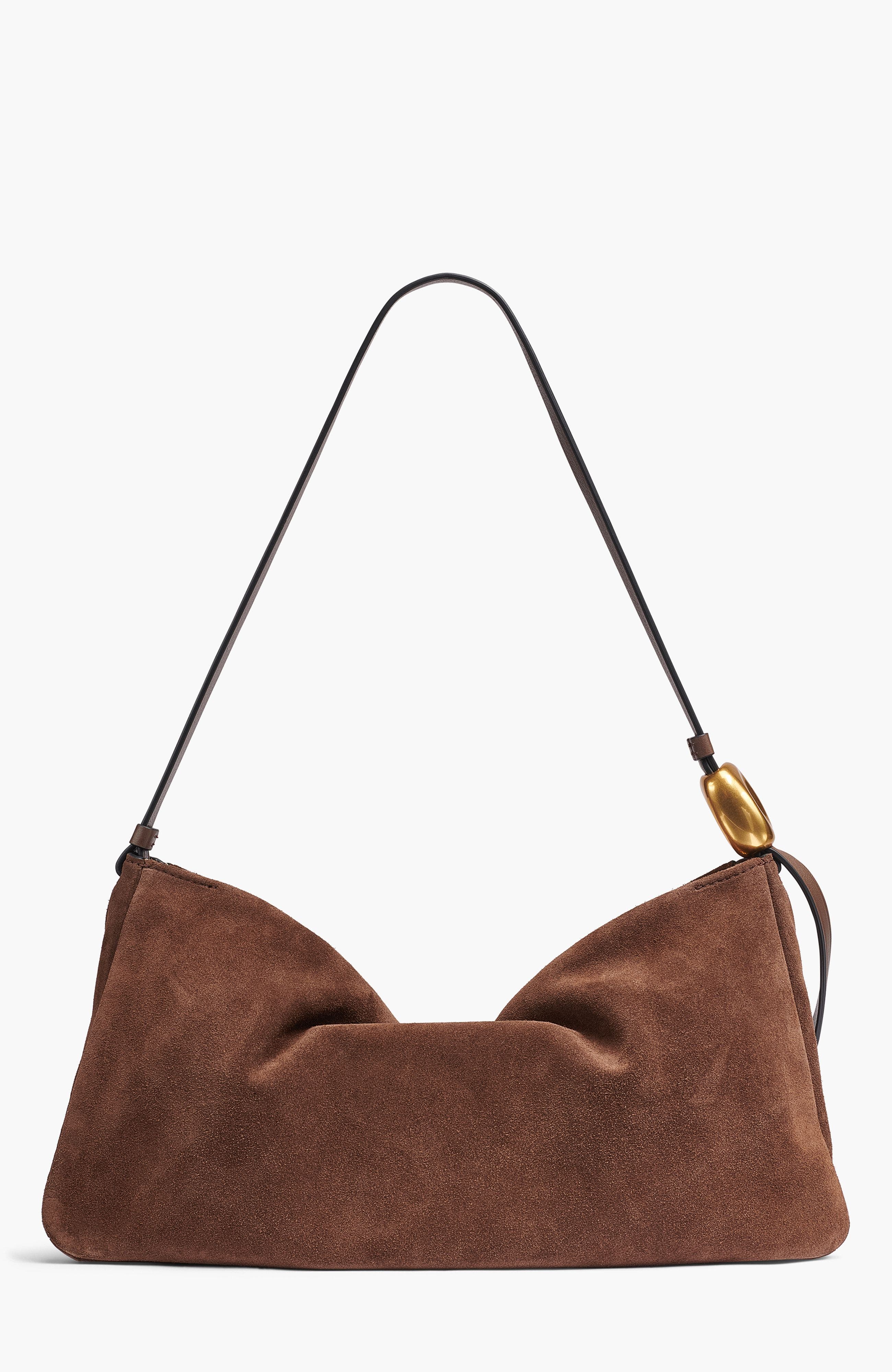 Donna Karan New York Velvet Suede Large Shoulder, Alternate, color, Chocolate
