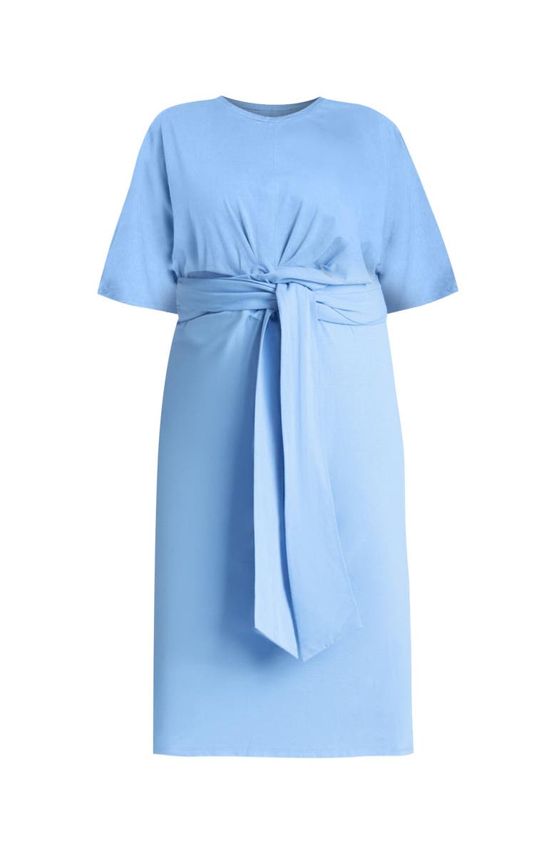 ELOQUII Cross Front Flutter Sleeve Dress, Alternate, color, Azure Blue