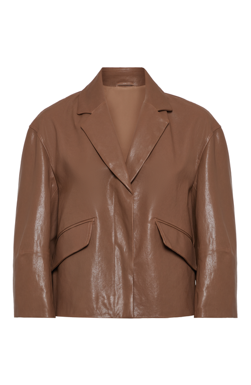 Brunello Cucinelli Embellished Polished Leather Outerwear Blazer In Brown