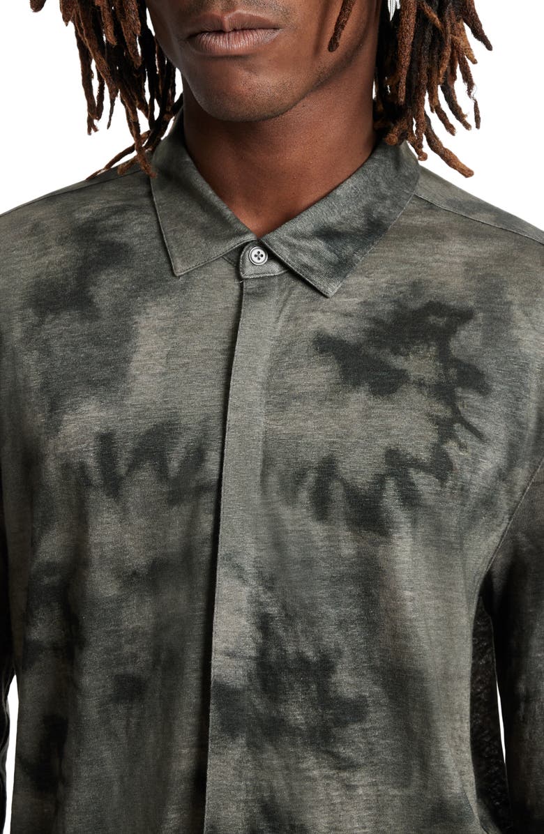 John Varvatos Camellia Tie Dye Slub Knit Linen Button-Up Shirt, Alternate, color, Flagstone Grey