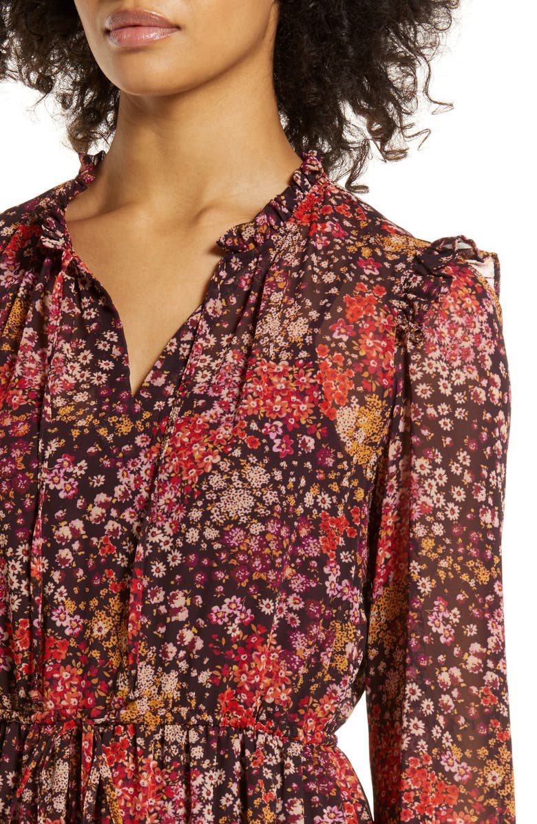 Julia Jordan Floral Print Long Sleeve Tiered Midi Dress, Alternate, color,