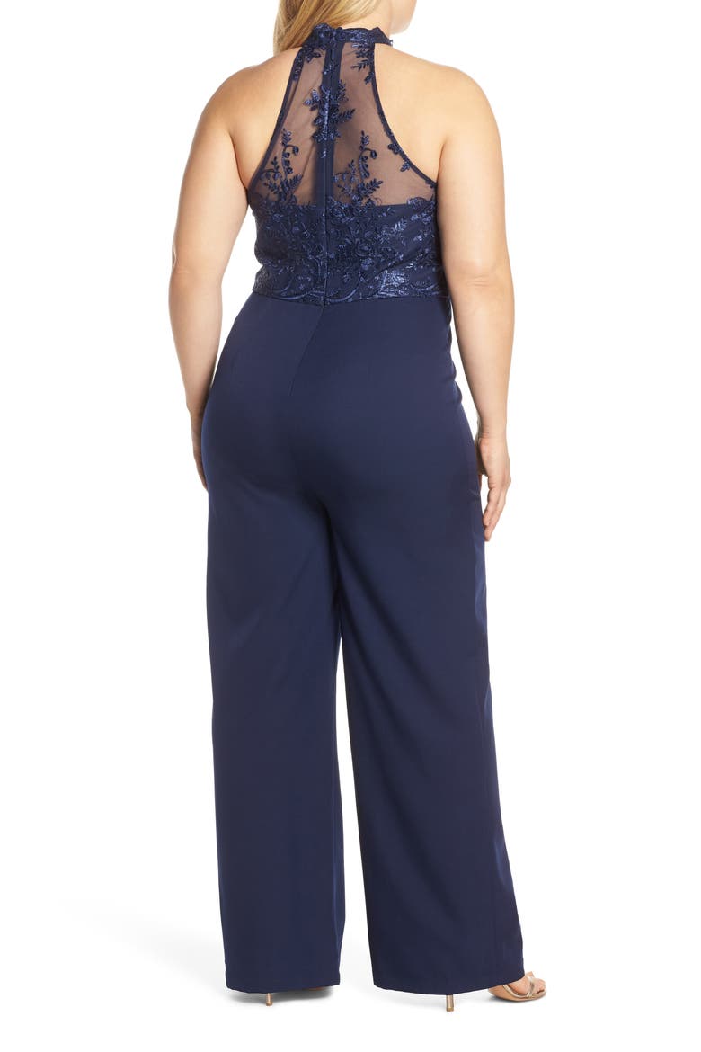 Jennifer Mesh Bodice Jumpsuit, Alternate, color, NAVY
