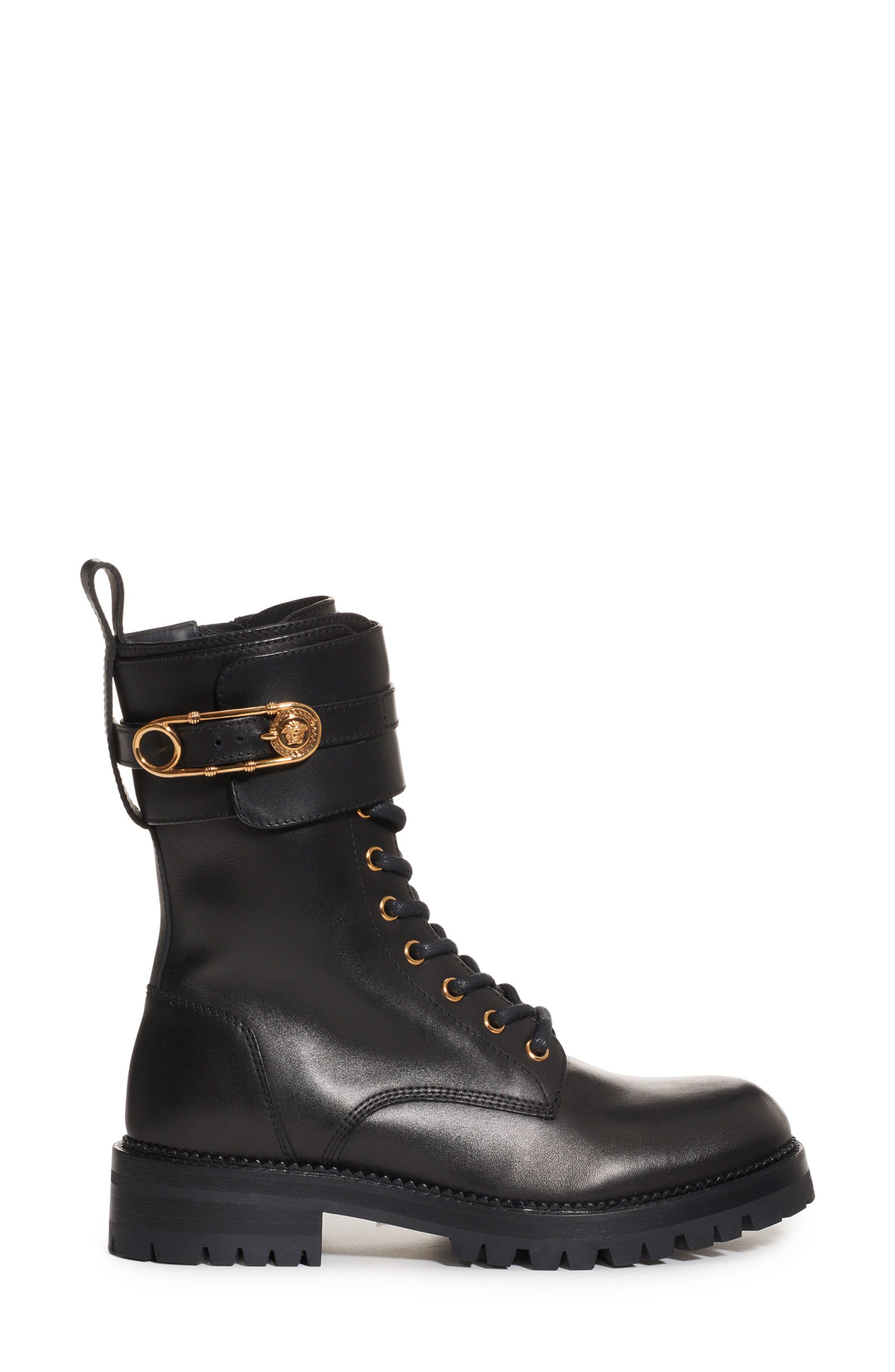 Versace Safety Pin Combat Boot, Alternate, color, 