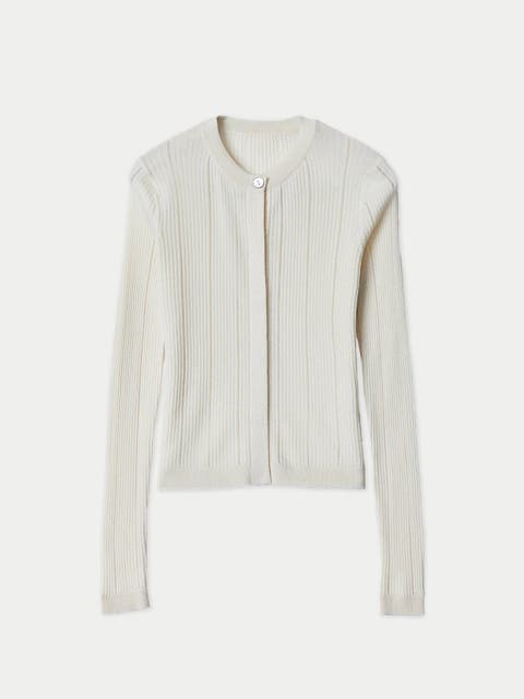 Hidden Button-Front Cashmere Silk Cardigan
