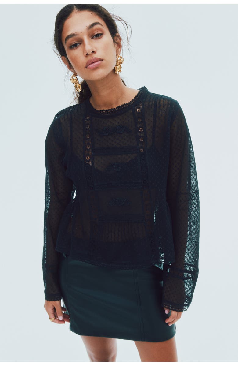 H&M Plumeti Mesh Blouse, Alternate, color, Black