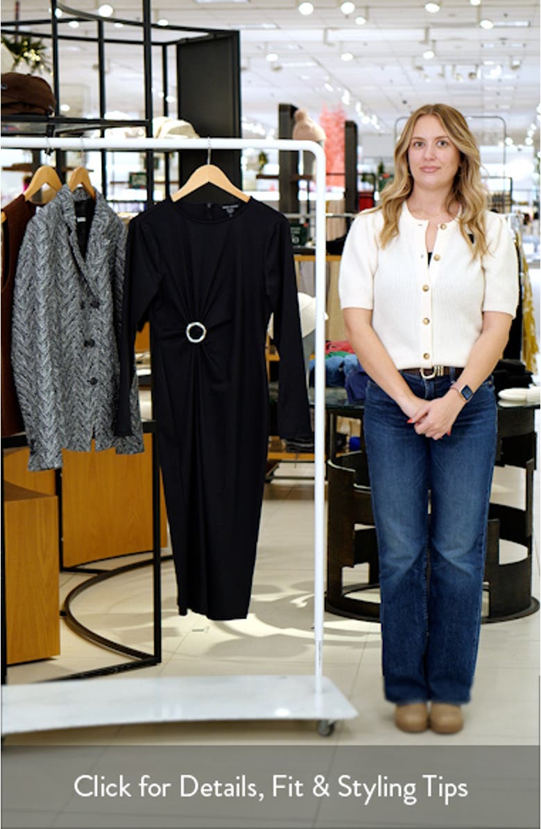 Long Sleeve Side Gather Sheath Midi Dress, sales video thumbnail