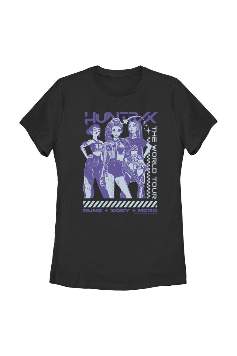 Women's KPop Demon Hunters Rumi Zoey Mira Tour  Graphic T-Shirt, Main, color, Black