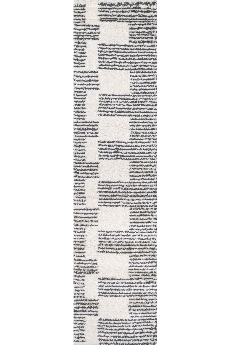 Petra Abstract Stripe Geometric Shag Area Rug, Main, color, White/Gray