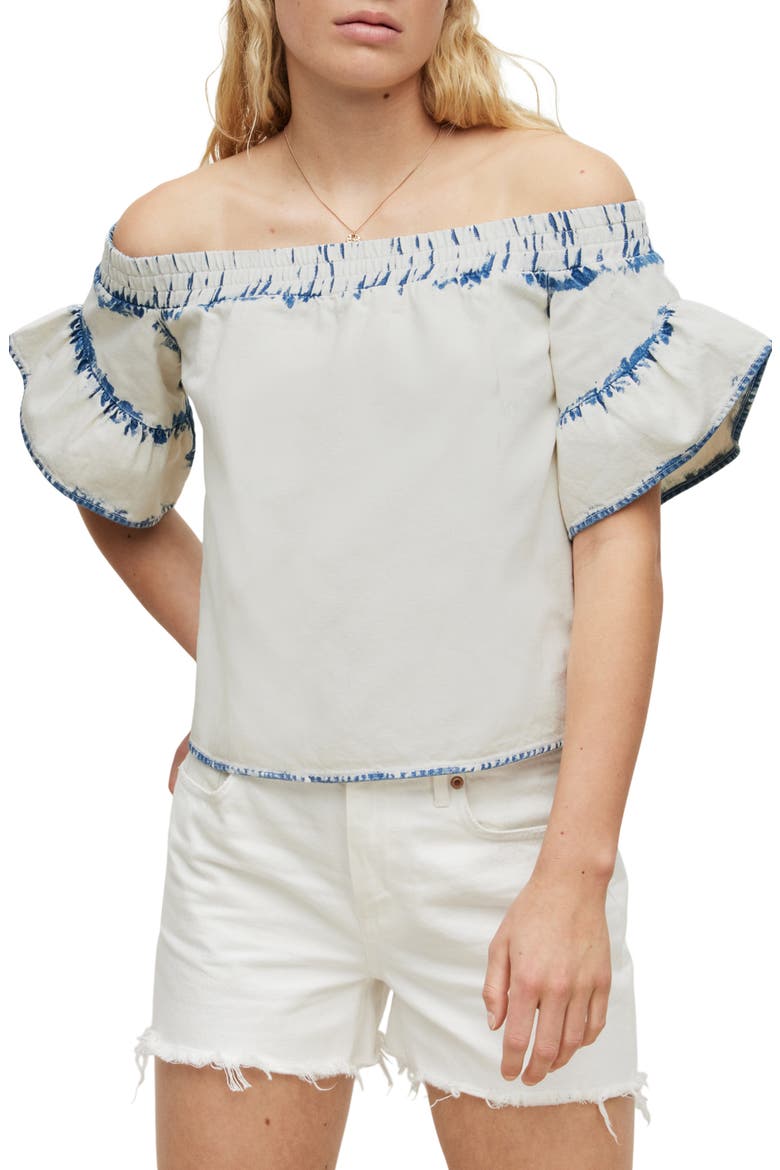 Adela Off the Shoulder Denim Top, Main, color, BLEACH WHITE