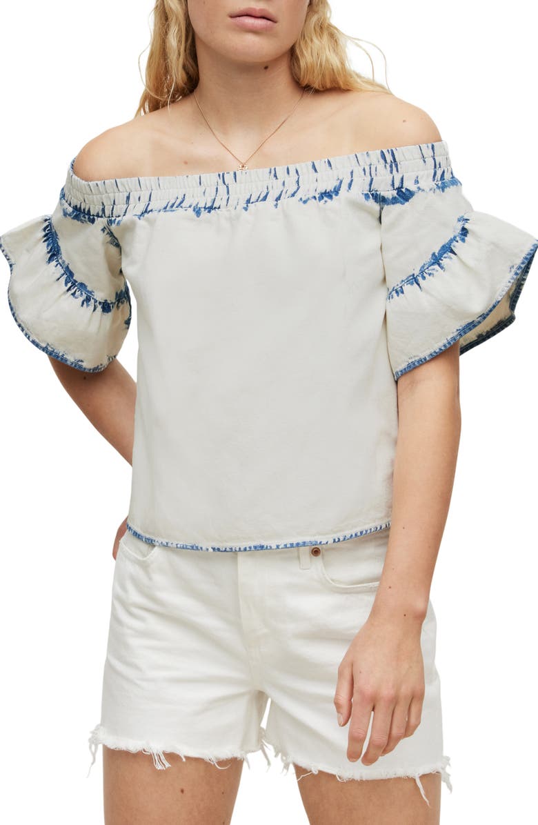 AllSaints Adela Off the Shoulder Denim Top, Main, color, 