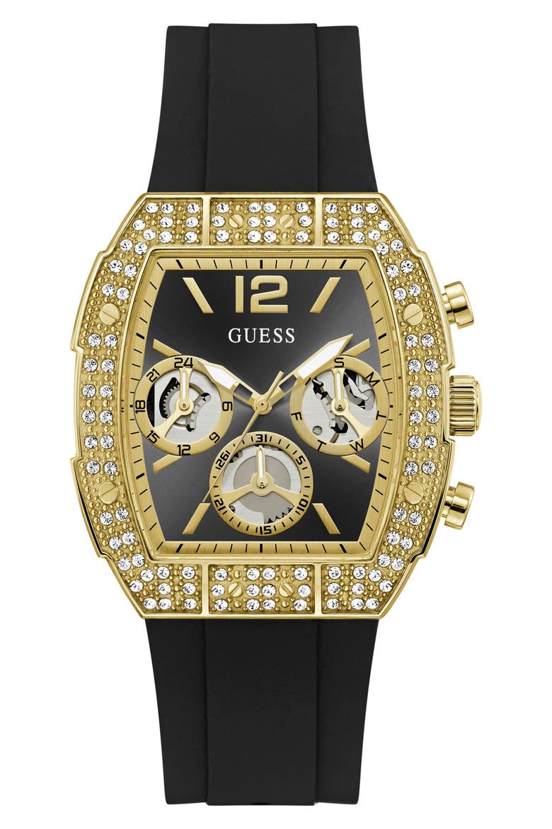 Crystal Multifunction Silicone Strap Watch, 41mm, Main, color, GOLD-TONE