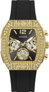 GUESS Crystal Multifunction Silicone Strap Watch, 41mm