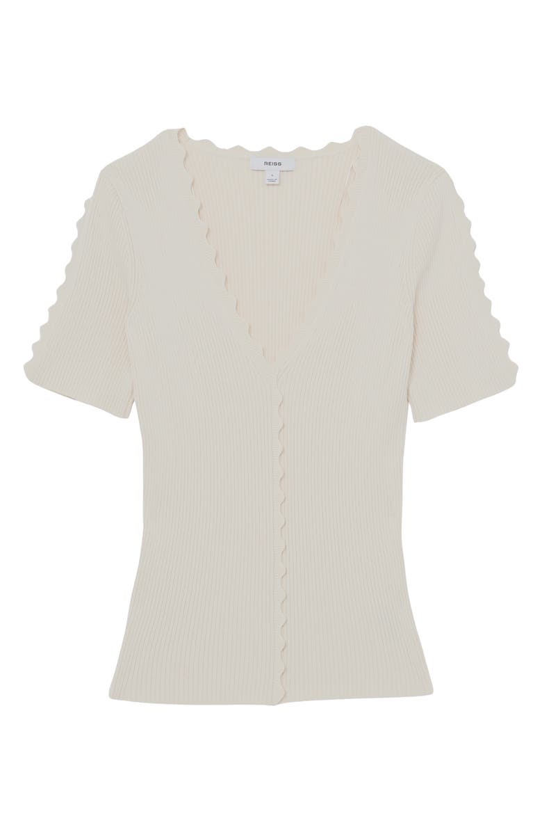 Reiss Marcy Scalloped Rib Knit Top, Alternate, color, Ivory