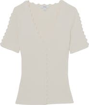 Reiss Marcy Scalloped Rib Knit Top