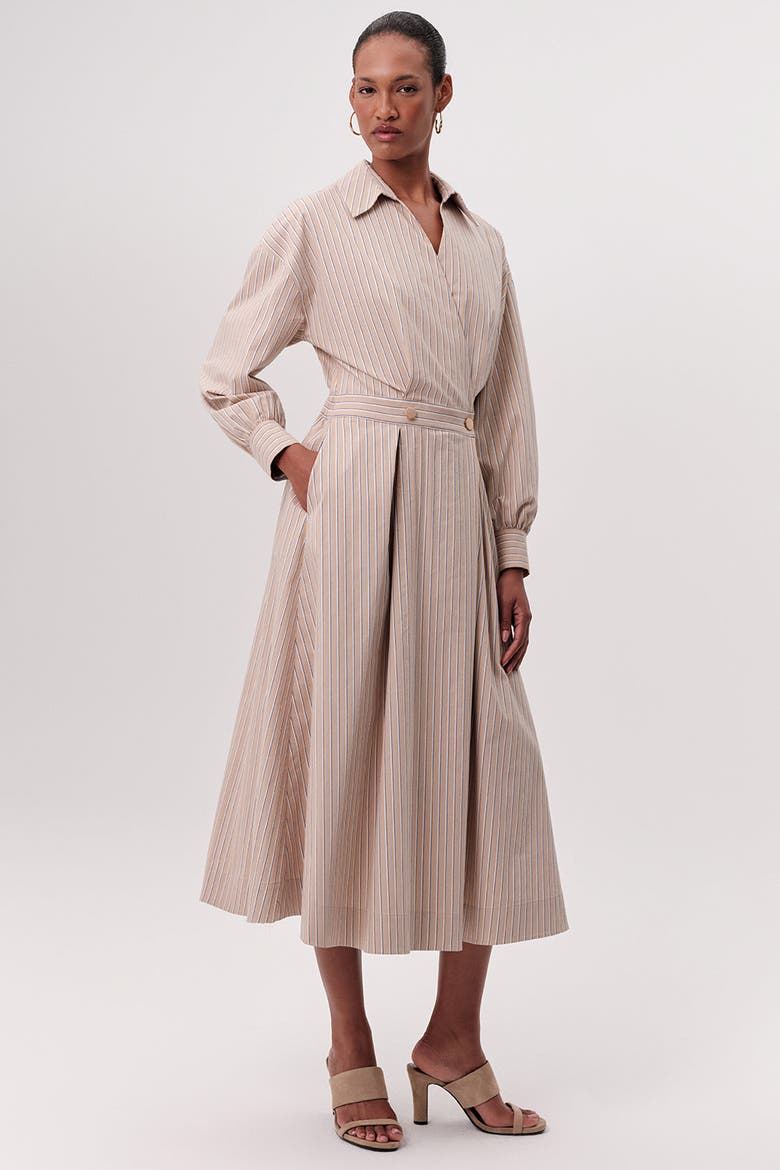 Kaitlynn Wrap Neck Elastic Waist  Midi Dress, Main, color, Beige