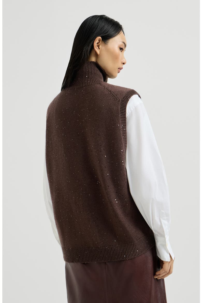Cashmere and silk Diamond yarn turtleneck sweater vest, Alternate, color, Brown