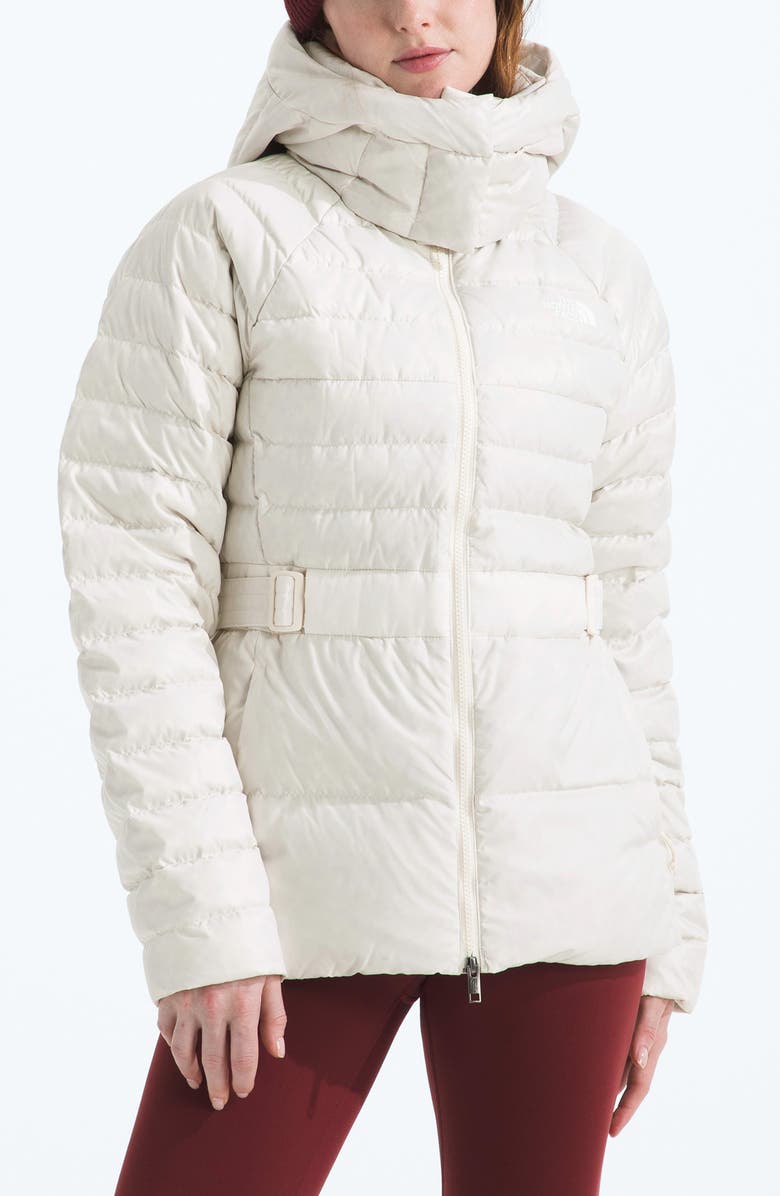 The North Face Metropolis Water Repellent 600 Fill Power Down Hooded Jacket, Main, color, White Dune