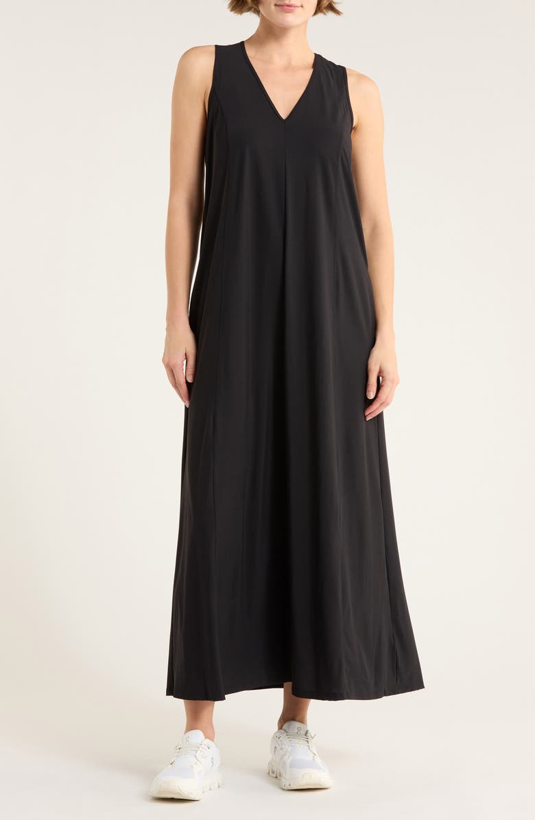 Sweaty Betty Explorer Ace V-Neck Midi Dress, Main, color, Black