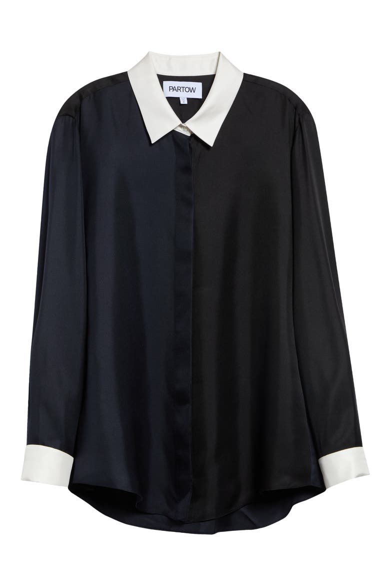 Dahlia Silk Contrast Collar Shirt, Main, color, NAVY COMBO