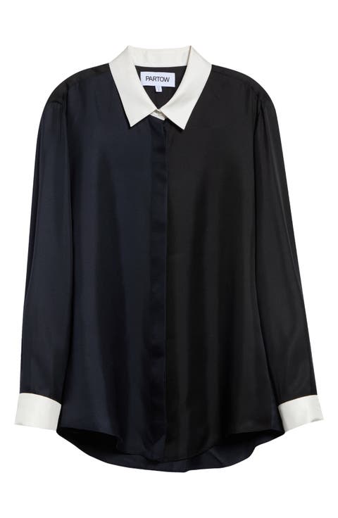 Dahlia Silk Contrast Collar Shirt